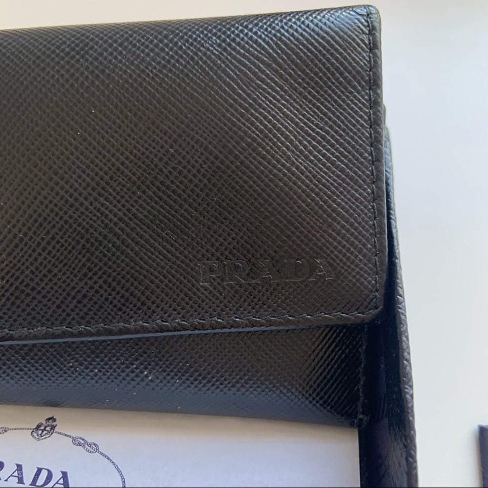 Authentic PRADA black leather key holder